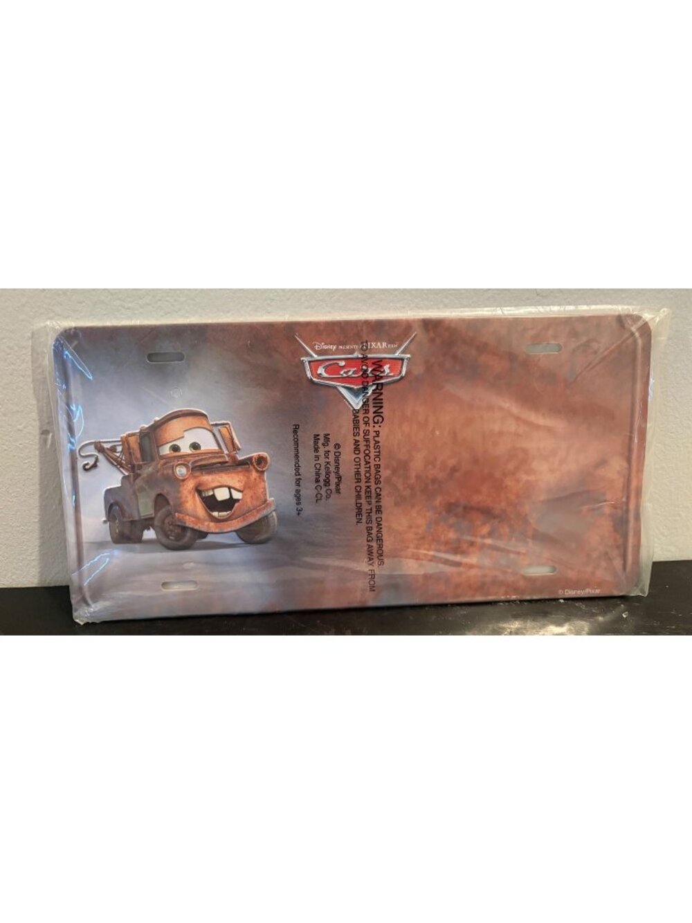 Disney Pixar Cars Tow Mater Metal Novelty License Plate 2006 Kellogg Promotion